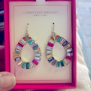 Christian SIRIANO Earrings chandeliers Gemstone CZ 2” PIERCED Bling Egg Shaped